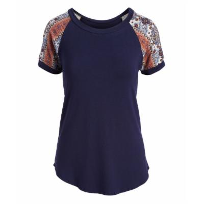 Cool Melon Women's Tee Shirts Navy - Navy & Orange Abstract Raglan Tee - Women
