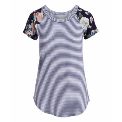 Cool Melon Women's Tee Shirts Blue - Blue Stripe & Floral Raglan Tee - Plus
