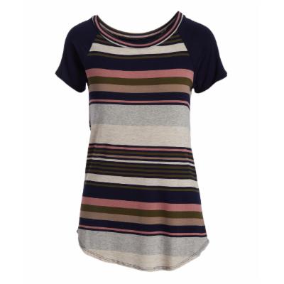 Cool Melon Women's Tee Shirts Mauve - Mauve & Navy Stripe Raglan Tee - Women