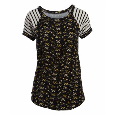 Cool Melon Women's Tee Shirts Yellow - Yellow & Black Floral Stripe Raglan Tee - Women & Plus