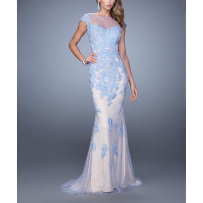 La Femme Fashion Women's Special Occasion Dresses Periwinkle - Periwinkle Leaf Embroidered Sheer Gown - Women