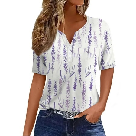Godokuleh Hawaiian Shirts for Women Button Down Short Sleeve Henley Plus Size Tops Graphic V Neck Trendy Workout Shirts Clearance Plus Size Tunic Tops