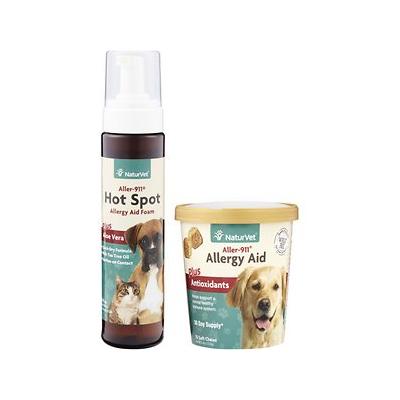 NaturVet Aller-911 Allergy Aid Soft Chews 70 Count & Aller-911 Hot Spot Allergy Aid Foam 8-oz, Bundle Promo Package