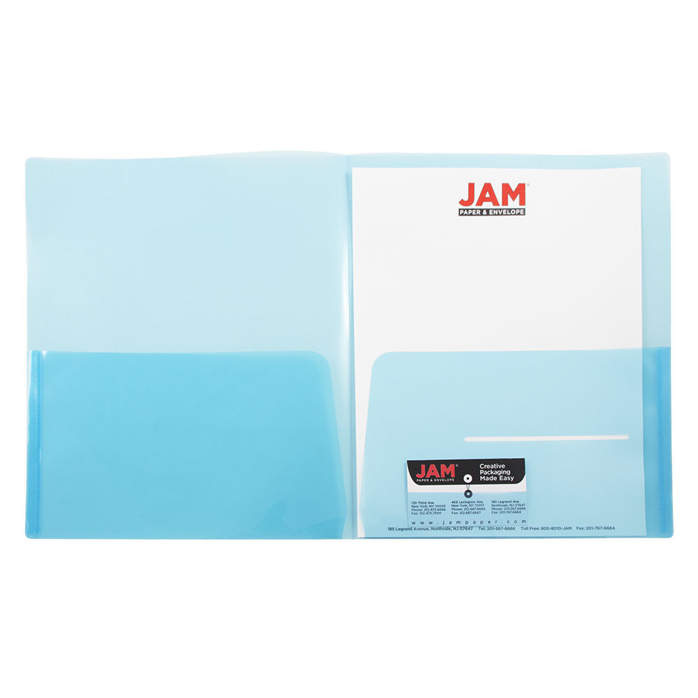 JAM Paper Plastic Regular Weight Two Pocket Presentation Folder  Blue  108/pack