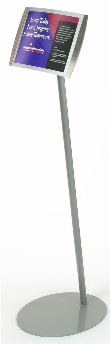 Silver Brushed Aluminum Sign Stand with a Convex Magnetic Frame That Holds an 8-1/2” X 11” Poster (DMGFS85SLV)