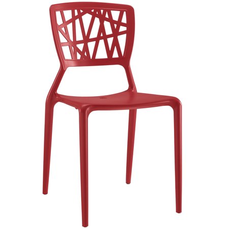 Modern Contemporary Urban Design Outdoor Kitchen Room Dining Side Chair, Red, Plastic