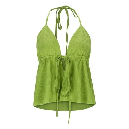 Dresses for Women 2658 Women S Summer Fashion Casual Solid Color Lace up Jacquard Drawstring Back Suspenders Top