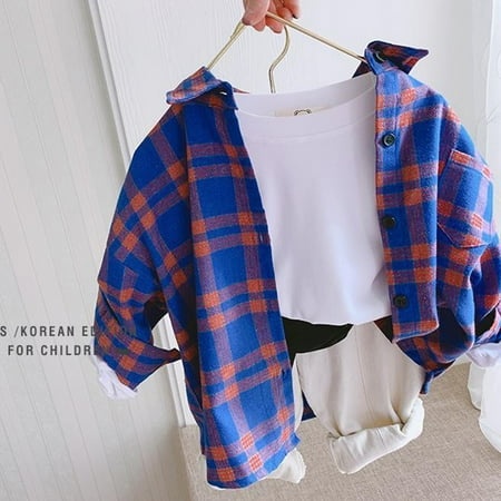 LYCAQL Baby Boy Clothes Boys Shirts Button Down Western Shirts Boys Christmas Outfit Toddler Buffalo Plaid Shirts Boys Long (Blue  5-6 Years)