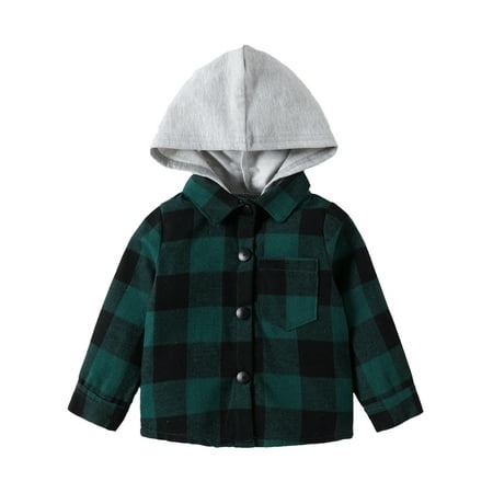 Toddler Kids Boys Flannel Hooded Plaid Shirt Button Baby Red Plaid Shirt Plaid Shirt Hooded Clothes Size 6M-3T