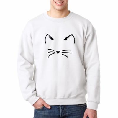 New Way 1128 - Crewneck Cat Whiskers Silhouette Heart Nose Sweatshirt XL White