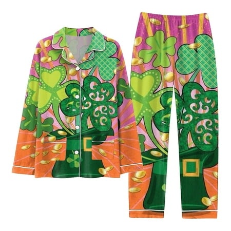 SZXZYGS Woman Pyjamas Set Women Pajamas Matching Set Holiday Pajamas Women S Classic Button Down Long Satin Pajama Set with Pockets 4719