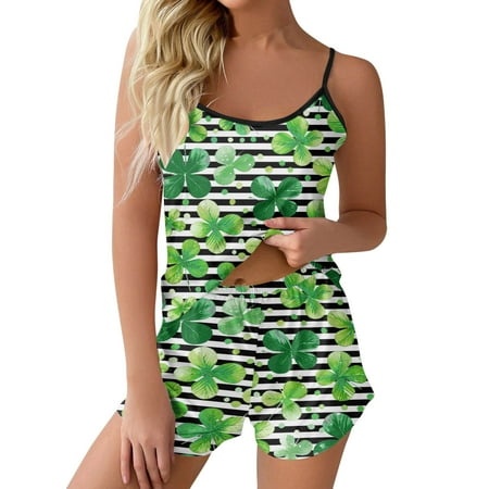 SZXZYGS Woman Pyjamas Set Women Funny Printed Camisole and Shorts Home Sleeveless Top Pajamas Comfortable Sleepwear 6974