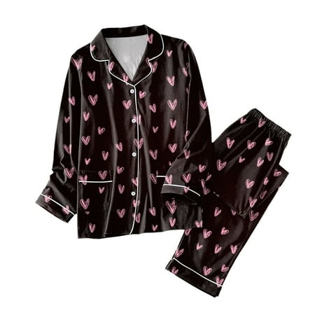 SZXZYGS Pyjamas Set for Women Women Pajamas Matching Set Holiday Pajamas Women S Classic Button Down Long Satin Pajama Set with Pockets 9546
