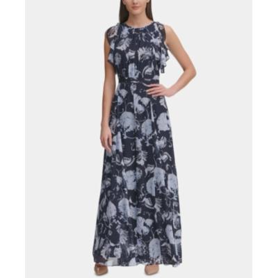 Tommy Hilfiger Women's Maxi Dress Navy Blue Size 12 Flutter Sleeve 6858-0475-P - 12