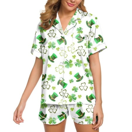SZXZYGS Woman Pyjamas Set Womens Silk Satin Pajamas Set Two Piece Pj Sets Sleepwear Loungewear Button Down Pj Sets 4962