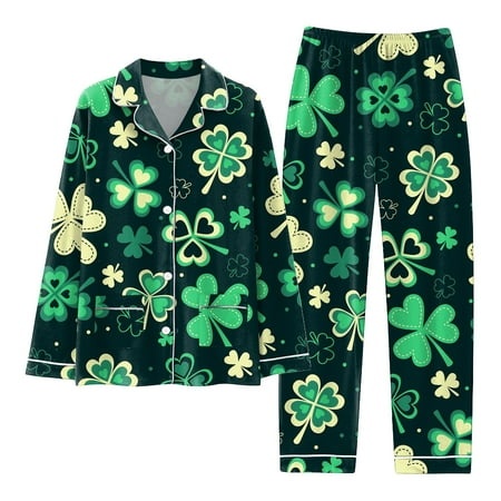 SZXZYGS Woman Pyjamas Set Women Pajamas Matching Set Holiday Pajamas Women S Classic Button Down Long Satin Pajama Set with Pockets 4542