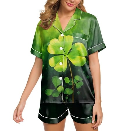 SZXZYGS Woman Pyjamas Set Womens Silk Satin Pajamas Set Two Piece Pj Sets Sleepwear Loungewear Button Down Pj Sets 5105
