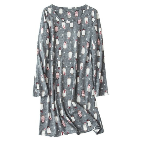 (Size M) American Trends Long Sleeves Nightgowns for Women Soft Cotton Night Shirts for Ladies Sleepwear Womens Plus Size Pajama Dress Gray Penguin Medium