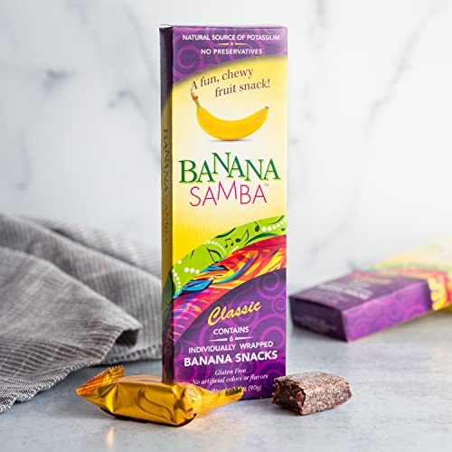 Banana Samba Classic - Delicious Sweet and Soft Bites Made with Cooked Bananas - 100% Natural - 6 Individually Wrapped Snacks per Box - Net Wt. 3.1 Oz thumbnail