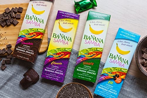 Banana Samba Classic - Delicious Sweet and Soft Bites Made with Cooked Bananas - 100% Natural - 6 Individually Wrapped Snacks per Box - Net Wt. 3.1 Oz thumbnail