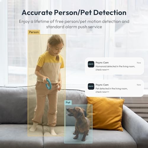 Psync Genie S 5MP Indoor Security Camera, Pan Tilt WiFi Camera for Baby Monitor/Pet Camera with Phone App, Auto Tracking, Person/Pet Detection, 2-Way