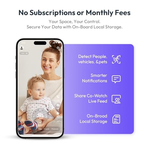 Psync Genie S 5MP Indoor Security Camera, Pan Tilt WiFi Camera for Baby Monitor/Pet Camera with Phone App, Auto Tracking, Person/Pet Detection, 2-Way