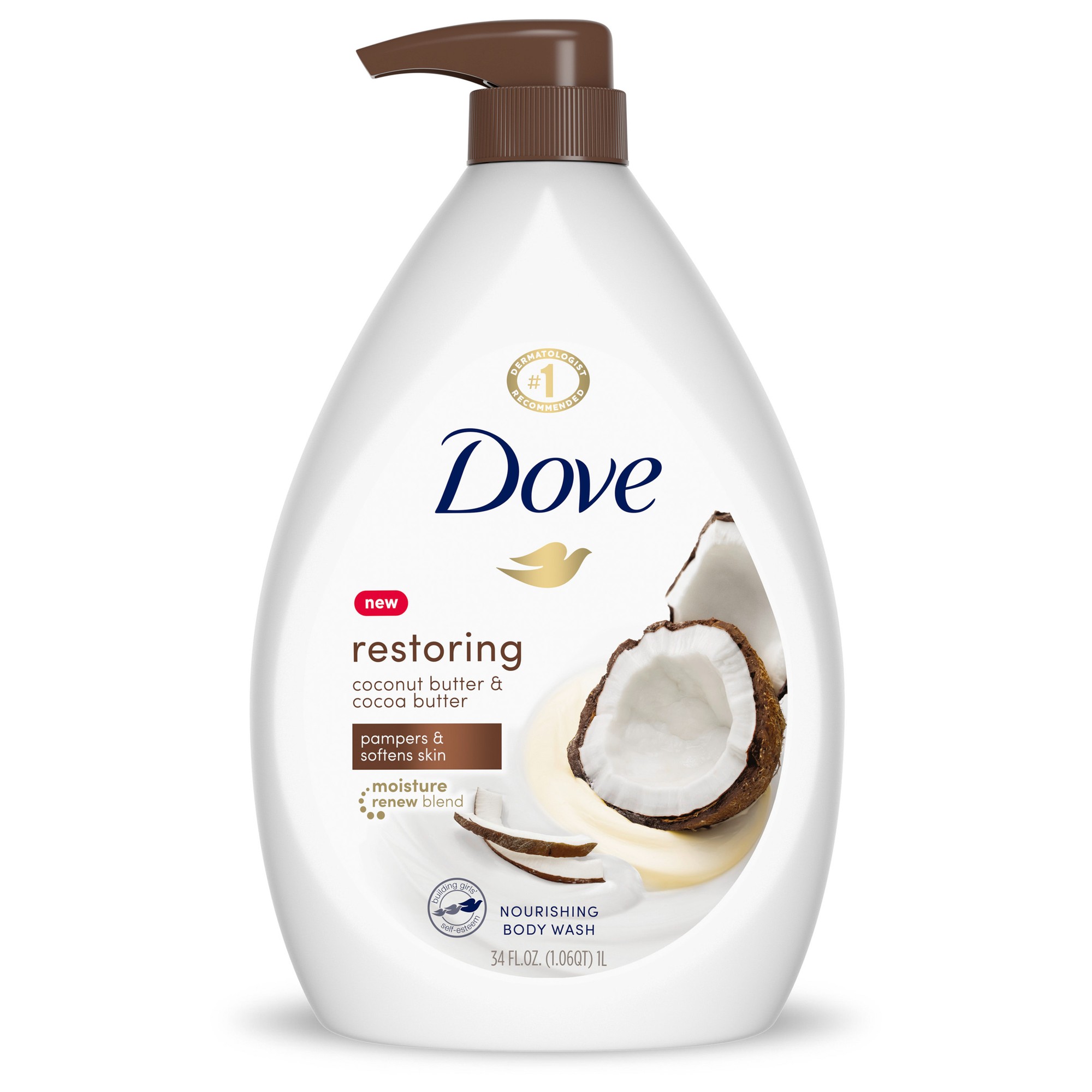 Dove Restoring Gentle Body Wash for Women Coconut & Cocoa Butter  30.6 Oz with Pump