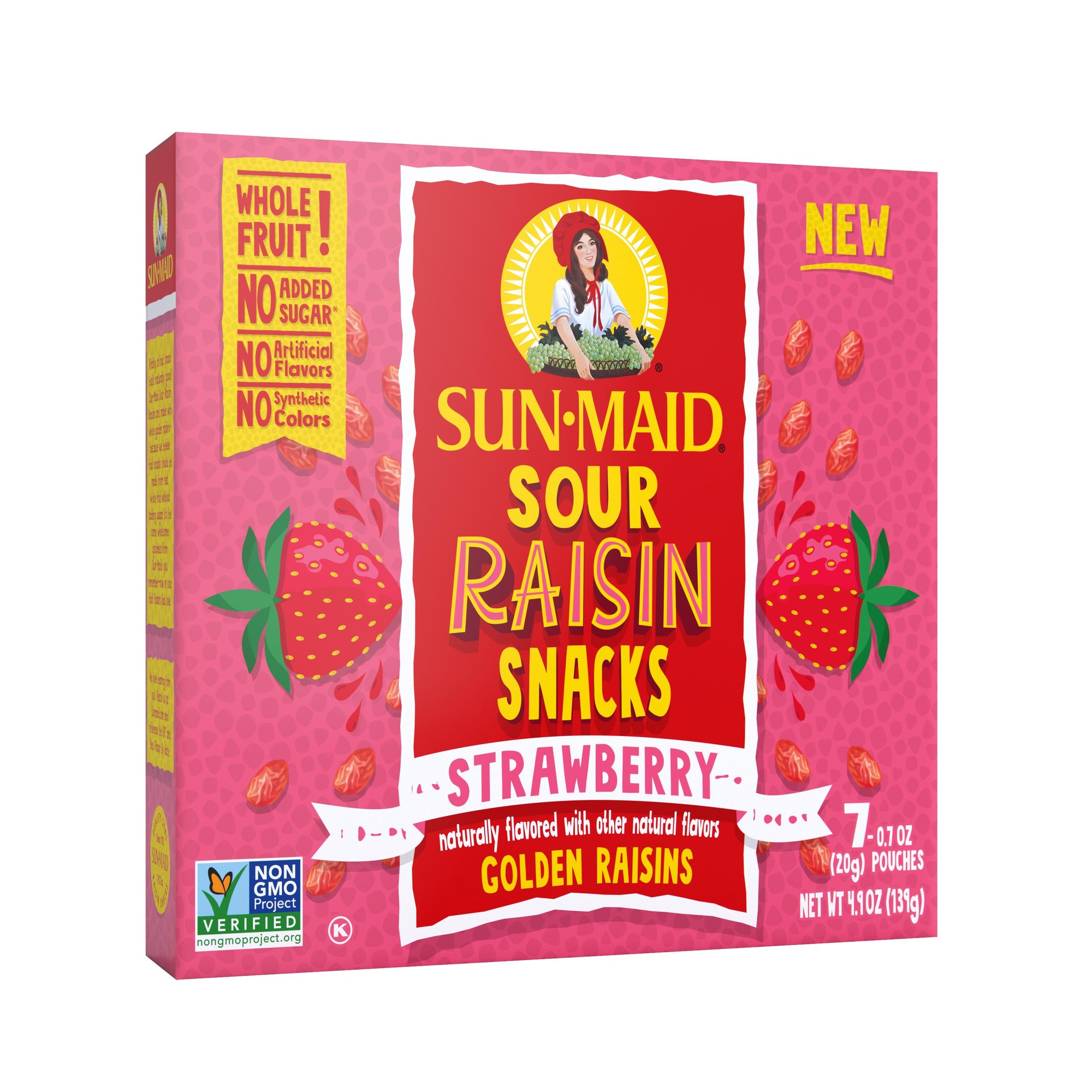 Sun-Maid, Fruity Raisin Snacks, Sour Strawberry, 7 Pouches, 0.7 Oz (20 G) Each