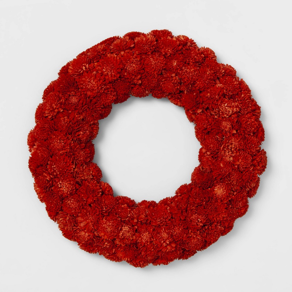 21.2 Dried Sola Wood Flower Wreath Red - Smith & Hawken