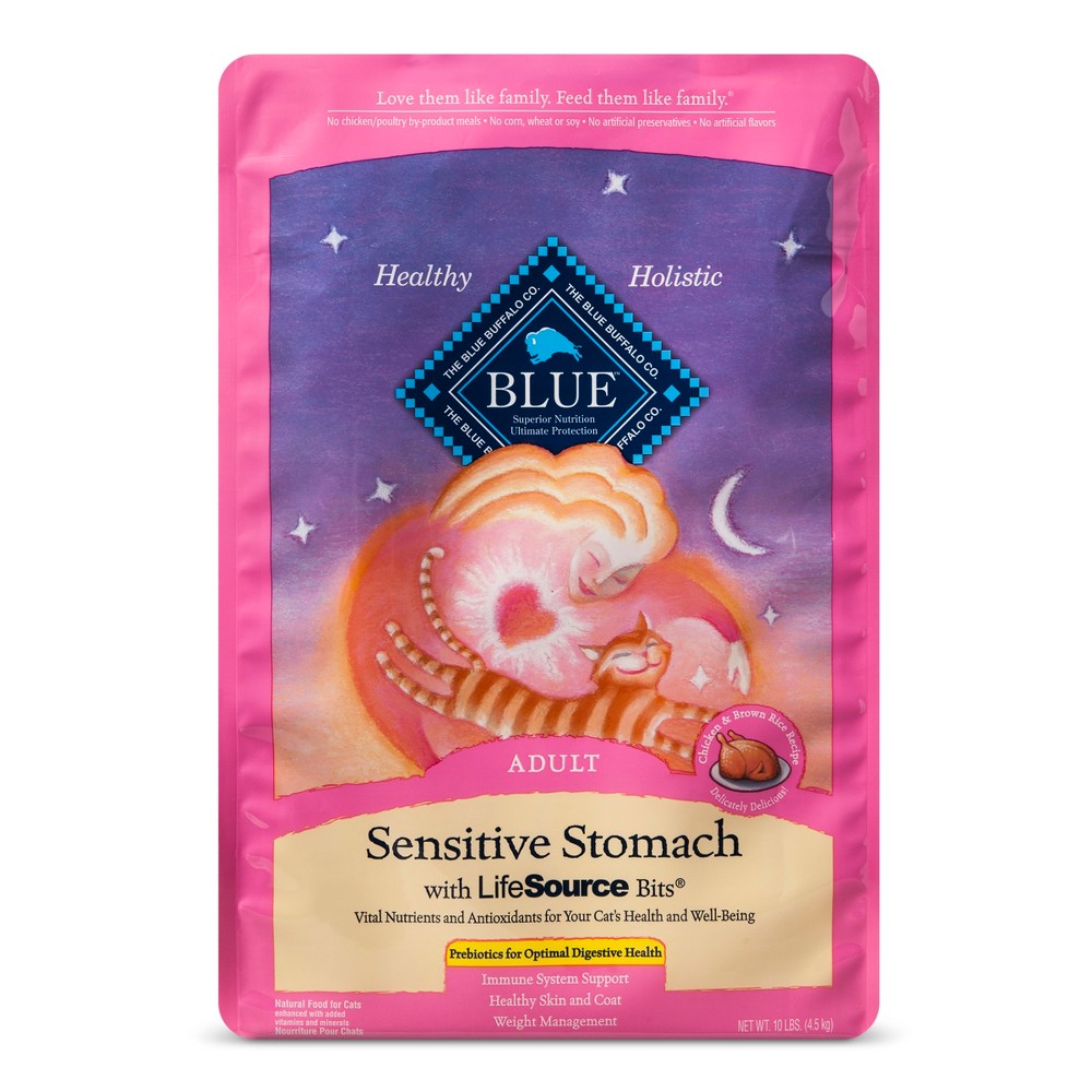 Blue Buffalo Adult Sensitive Stomach Chicken & Brown Rice Dry Cat Food - 10lb, Size: 10 Lbs
