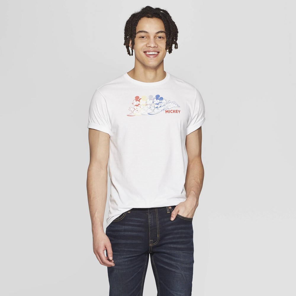 Men's Mickey Mouse Short Sleeve Crewneck Graphic T-Shirt - Awake White L