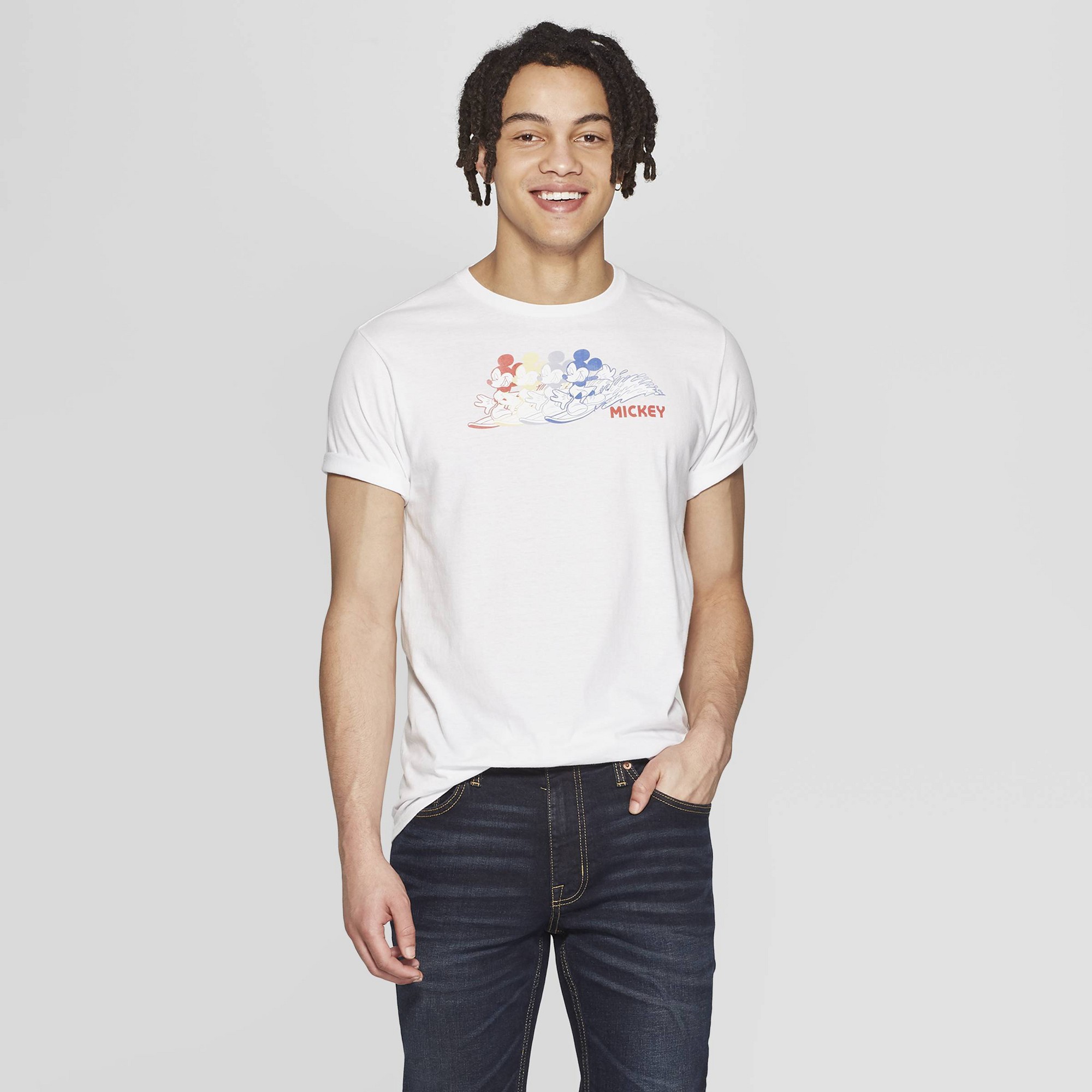 Men's Mickey Mouse Short Sleeve Crewneck Graphic T-Shirt - Awake White L thumbnail