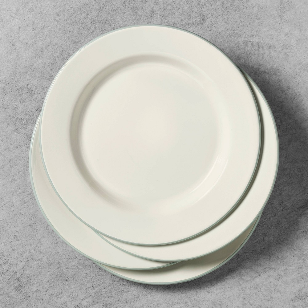 4pk Enamelware Dinner Plate Sour Cream with Silver Rim - Hearth & Hand with Magnolia, White Green Black