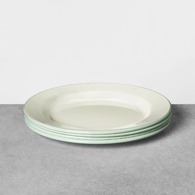 4pk Enamelware Dinner Plate Sour Cream with Silver Rim - Hearth & Hand with Magnolia, White Green Black thumbnail