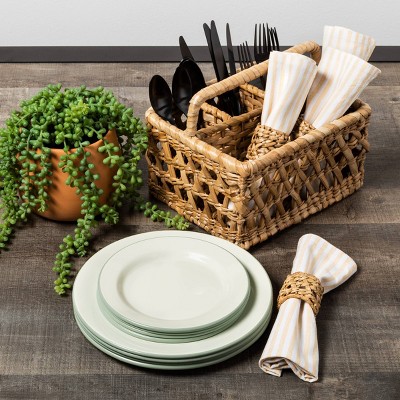 4pk Enamelware Dinner Plate Sour Cream with Silver Rim - Hearth & Hand with Magnolia, White Green Black thumbnail