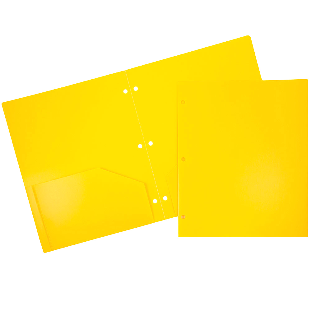 JAM Paper Plastic Two Pocket 3 Hole Punched Presentation School Folder  Yellow  108/pack