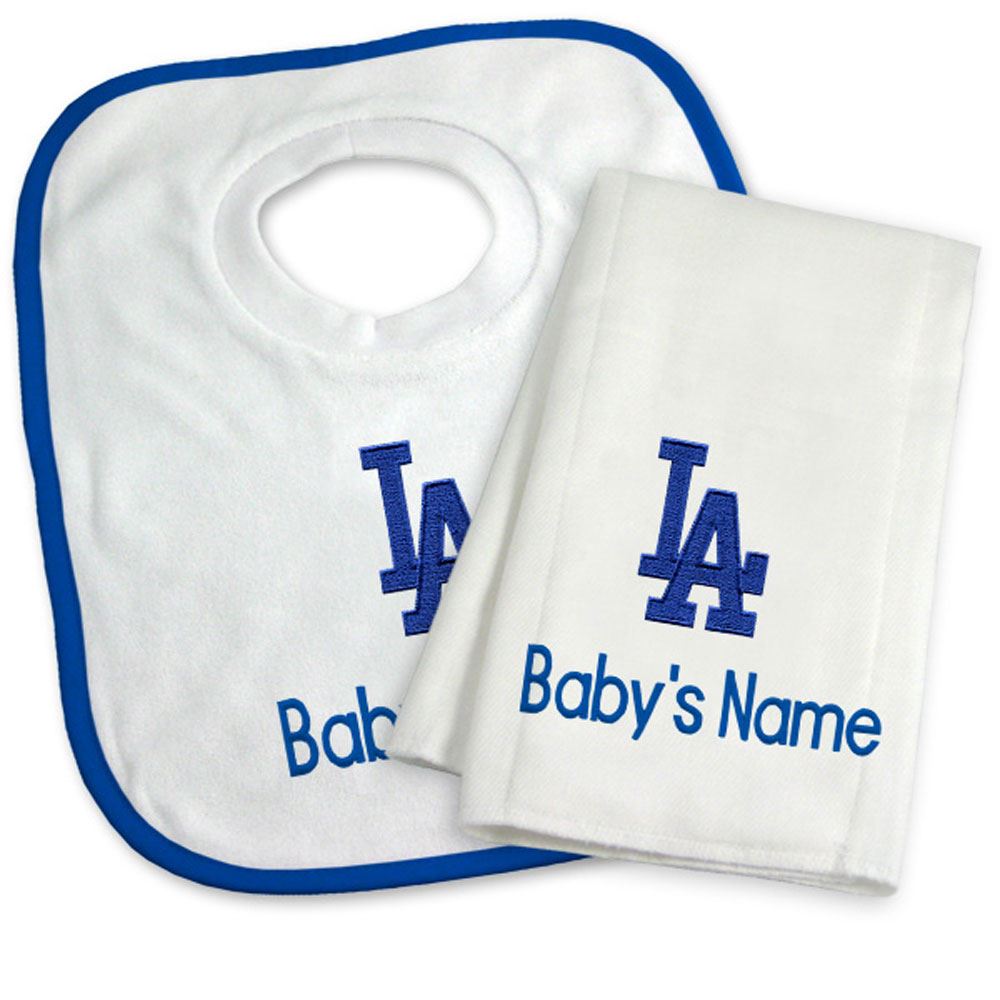 LA Dodgers Personalized Bib and Burp Cloth Gift Set