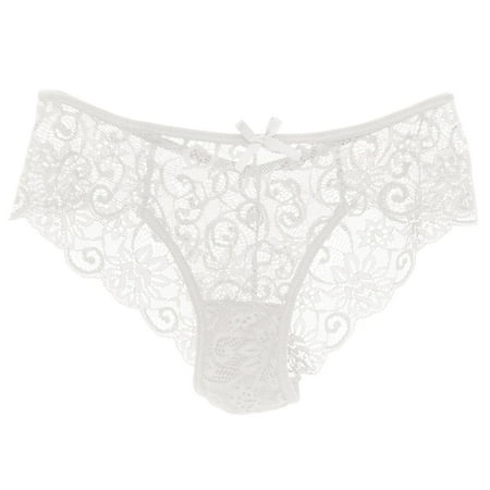 Women Sexy Panties Lace Cutout Hollow Waist Sexy Panties Barely There Bras for Women 4742 White