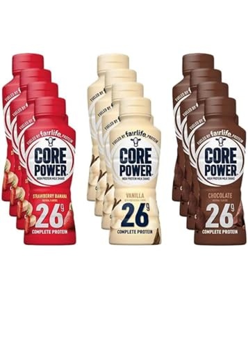 Fairlife Core Power 26g High Protein Milk Shakes Variety 12 Pack 14 Fl Oz- Vanilla, Chocolate, Strawberry Bananna - Ready to Drink for Workout Recover