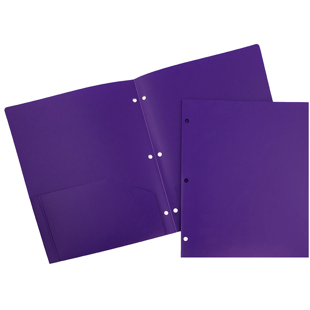 JAM Paper® Plastic Two Pocket 3 Hole Punched Presentation Pocket School Folder  Purple  108/pack