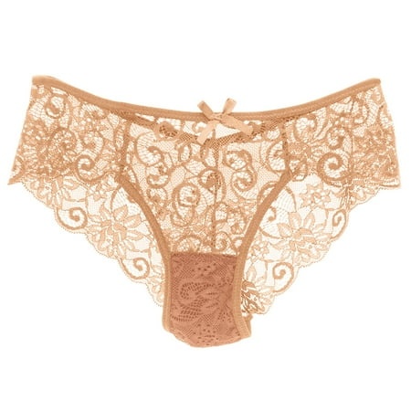 Women Sexy Panties Lace Cutout Hollow Waist Sexy Panties Barely There Bras for Women 4742 Beige