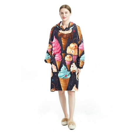 Ice Cream Cozy Microfiber Polyester Wearable Blanket for Ultimate Comfort and Relaxation - Premium Loungewear for Men and Women - Two Keywords: Lounge