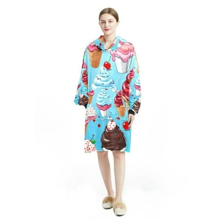 Ice Cream Premium Microfiber Polyester Loungewear Blanket - Ultra Soft Plush Fabric - Indoor Outdoor Wearable Throw - for Relaxing and Snuggling - Mac