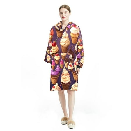 Ice Cream Cozy Microfiber Polyester Wearable Blanket for Ultimate Comfort and Relaxation - Premium Loungewear for Men and Women - Two Keywords: Lounge