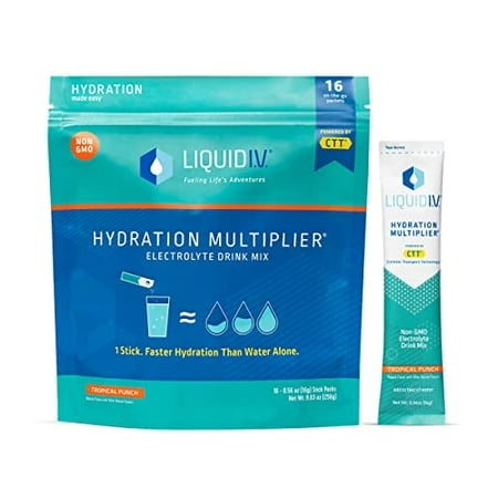 Liquid I.V. Hydration Multiplier - Tropical Punch - Hydration Powder Packets | Electrolyte Powder Drink Mix | Easy Open Single-Serving Sticks | Non-GM