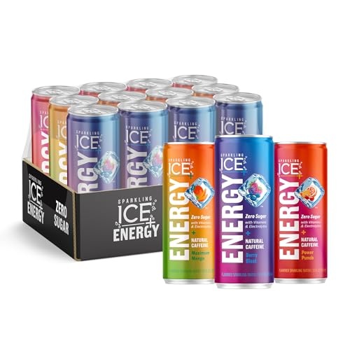 Sparkling Ice +Energy Variety 12Pk. Energy Drinks with Vitamins + Antioxidants, Zero Sugar, Berry Blast, Maximum Mango, Power Punch Flavors. 12 Fl Oz 