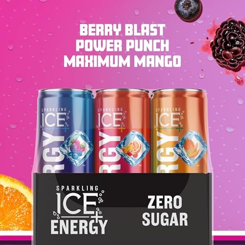 Sparkling Ice +Energy Variety 12Pk. Energy Drinks with Vitamins + Antioxidants, Zero Sugar, Berry Blast, Maximum Mango, Power Punch Flavors. 12 Fl Oz  thumbnail
