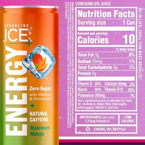 Sparkling Ice +Energy Variety 12Pk. Energy Drinks with Vitamins + Antioxidants, Zero Sugar, Berry Blast, Maximum Mango, Power Punch Flavors. 12 Fl Oz  thumbnail