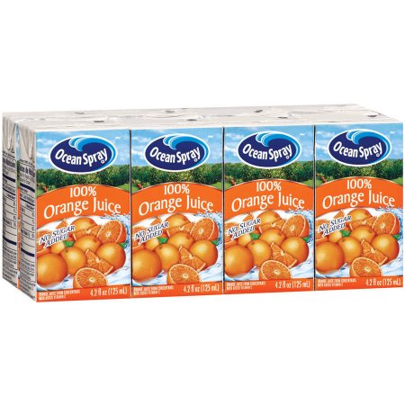 Ocean Spray Aseptic Juice Boxes, 100% Orange, No Sugar Added, 4.2 Oz, 40/Carton
