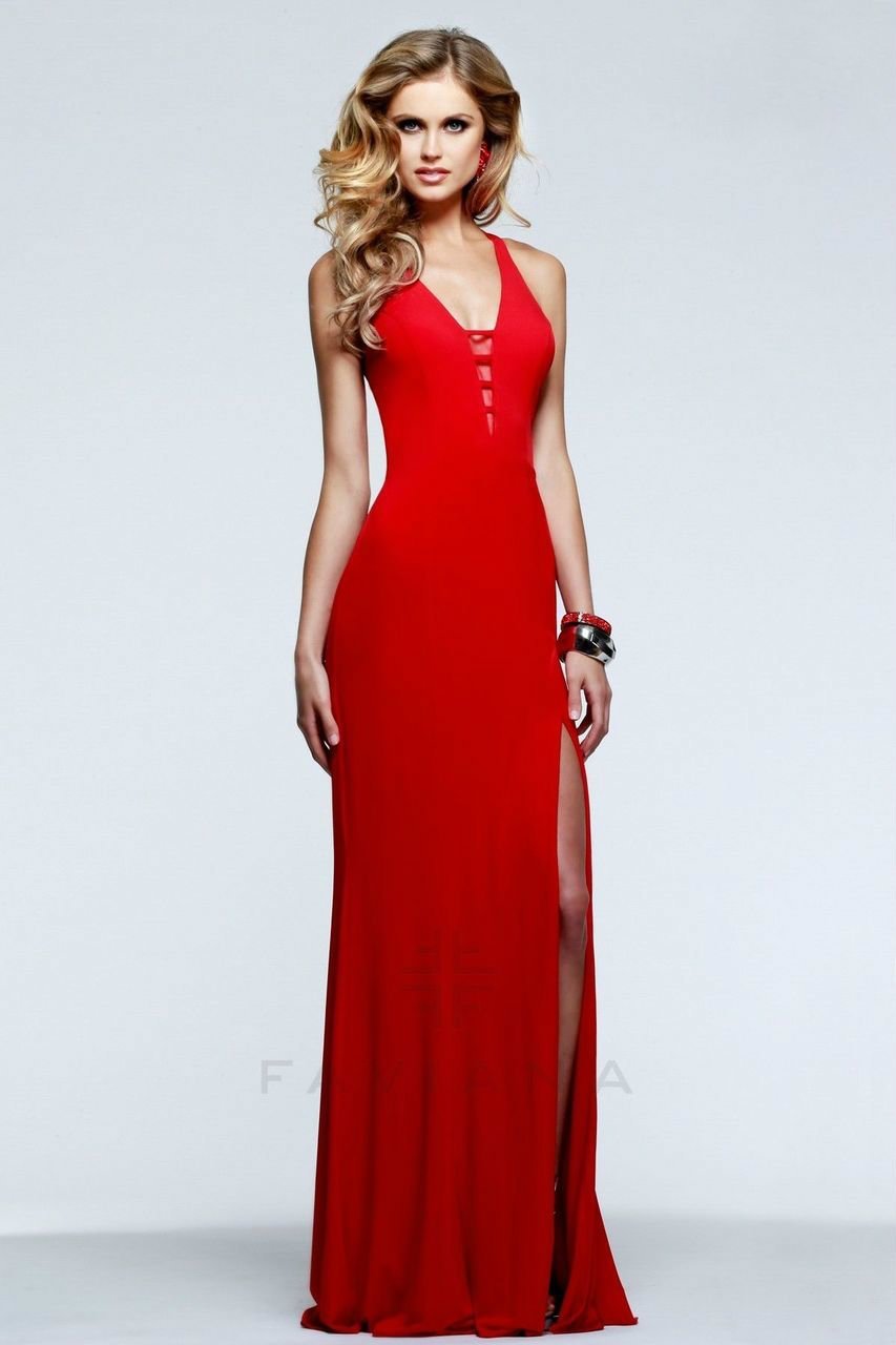 Faviana - 7540 V-Neck Long Evening Dress with Cut-Out Back